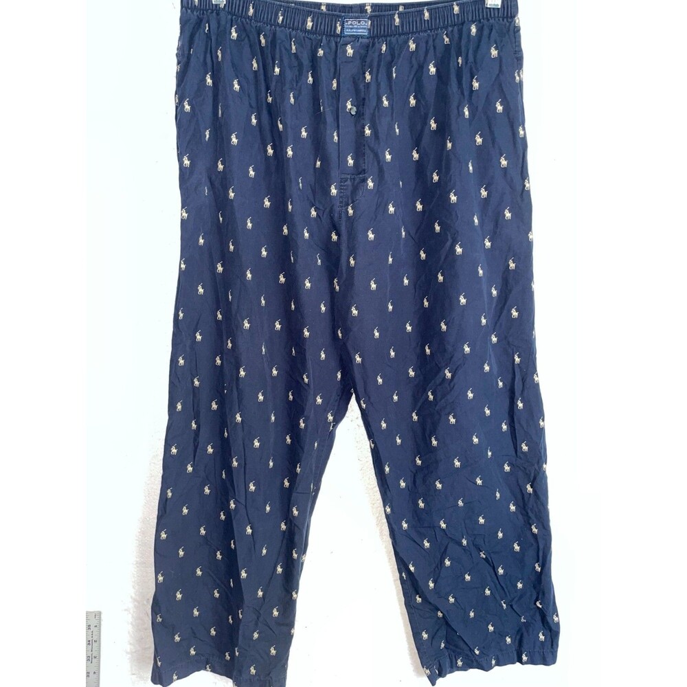Polo Ralph Lauren Pony 100% cotton Pajama Pants Men's Sz XL 40 -42 Pockets Blue